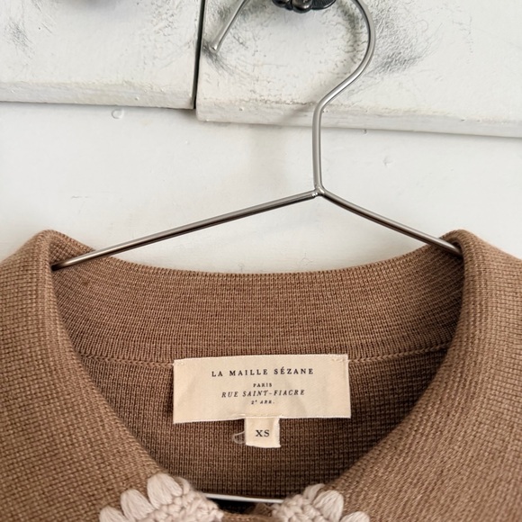 Sezane Betty Cardigan Mottled Camel Vanilla Crochet - Picture 2 of 7